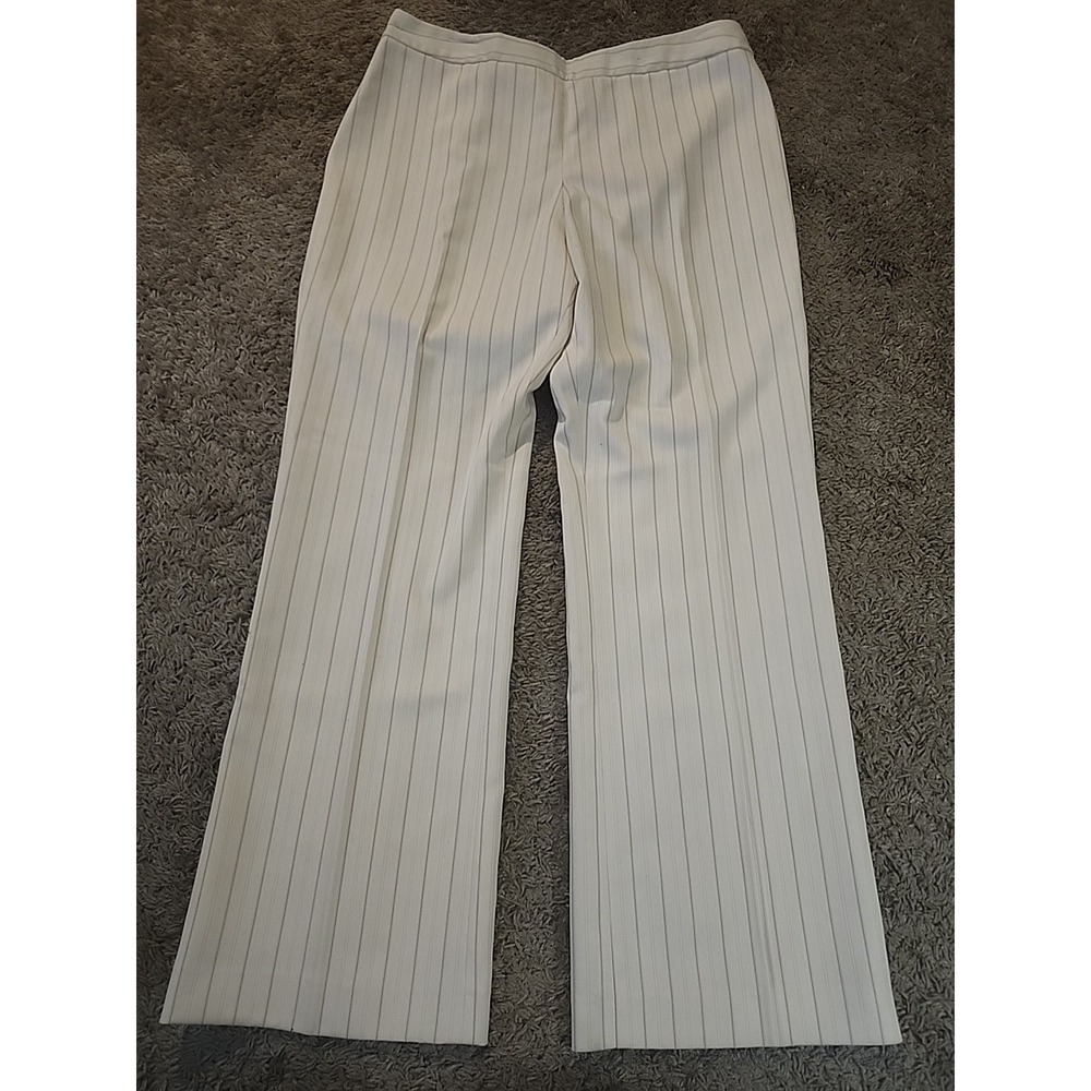 Kasper Women's Cream Rayon Pinstripe Dress Pants Size 14 Wide Leg Lined Side Zip